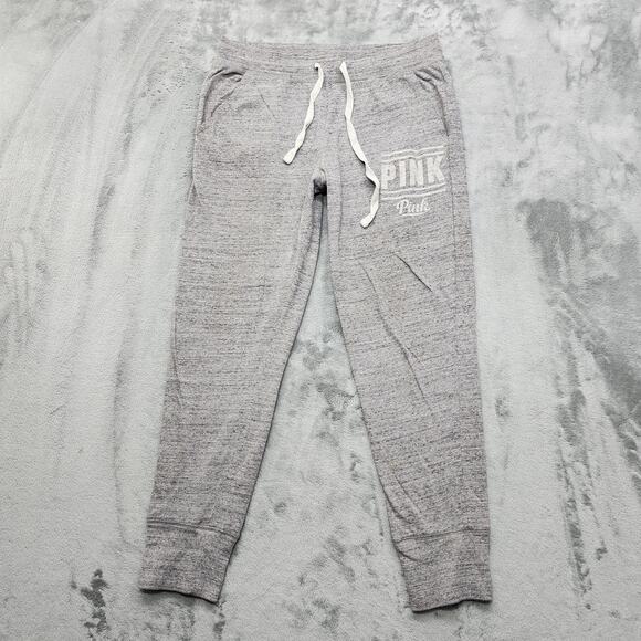 PINK Victoria's Secret Pants Womens M Heathered Gray Logo Pull On Crop Jogger - Picture 1 of 11